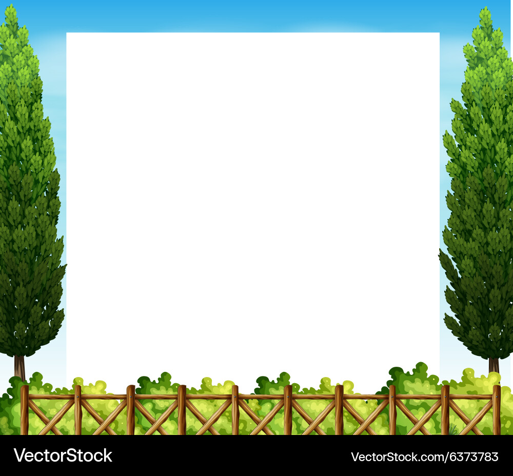 Border design with tree and fence Vector Image