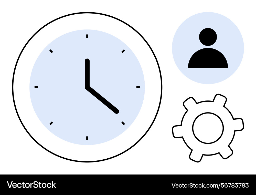 Clock with gear and user icon representing time Clock with gear and user icon representing time vector image