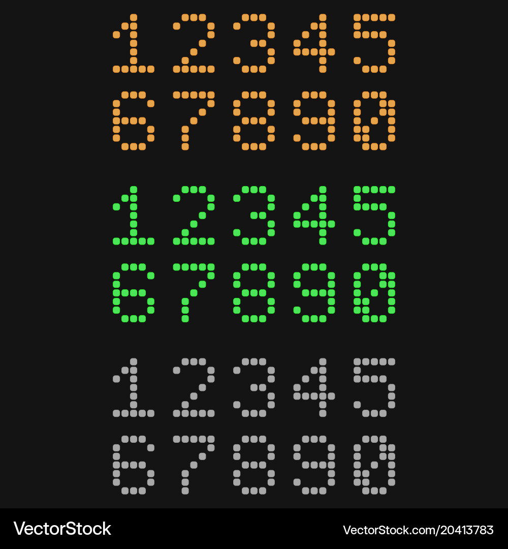 Colored Digital Numbers on Black Vector Image