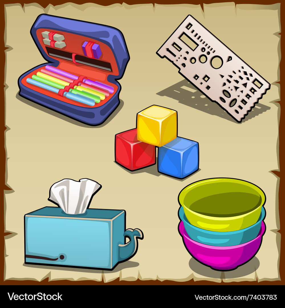 Five image set and tools of the first grader vector image