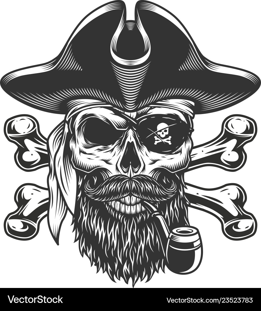 Vintage Pirate Skull with Pipe Vector Image