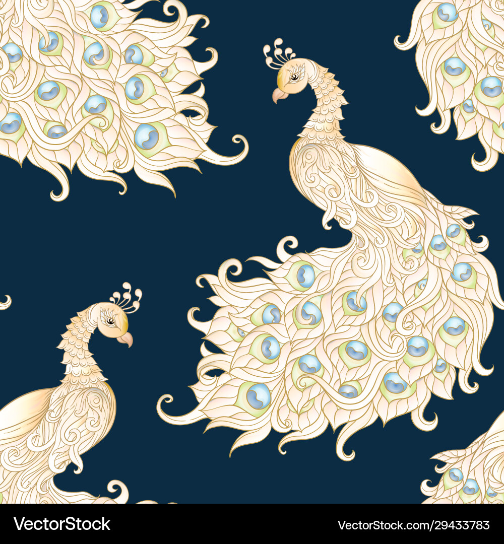 White Peacock Seamless Pattern Vector Image