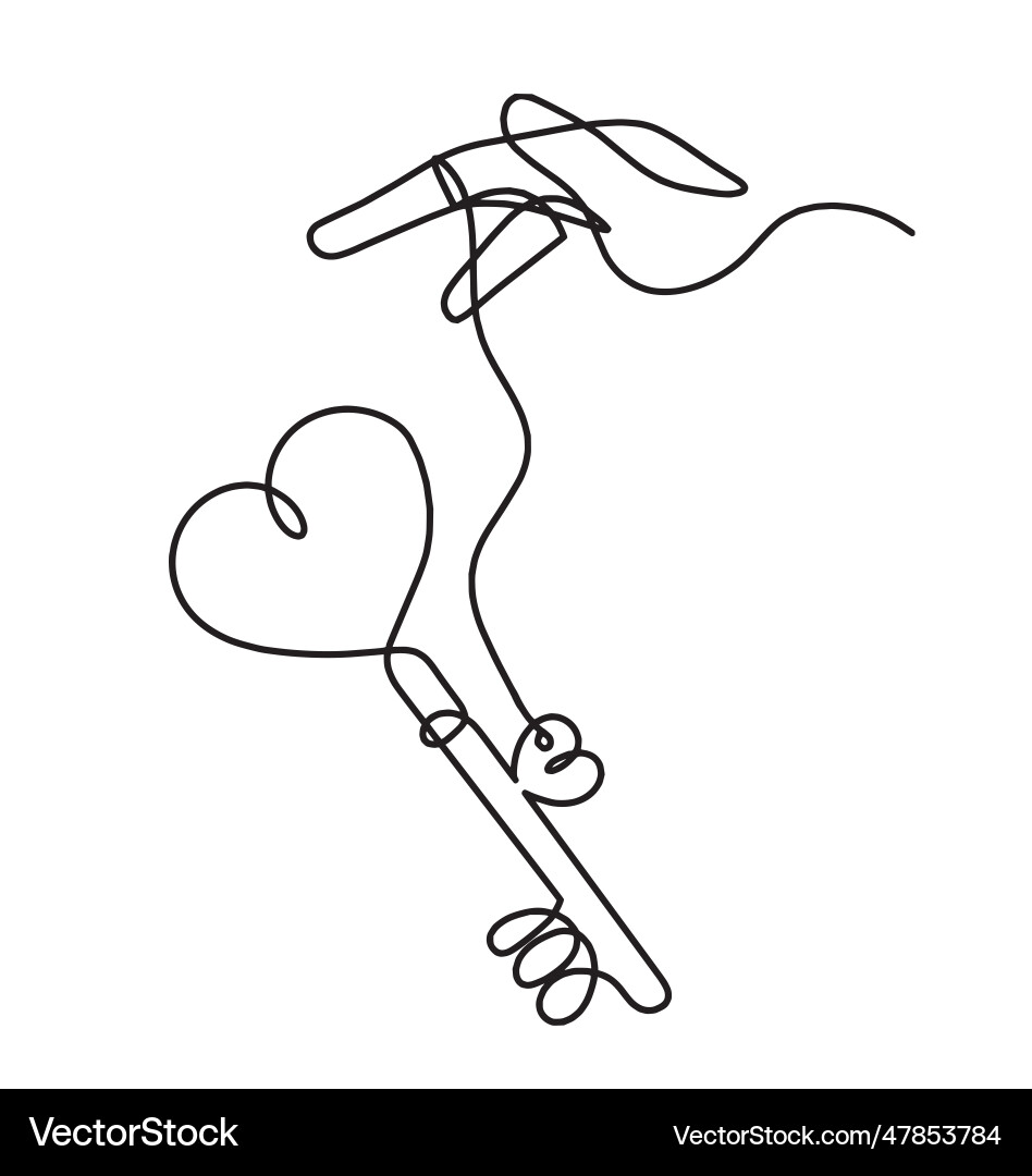 Abstract heart-key with hand as continuous line Abstract heart-key with hand as continuous line vector image