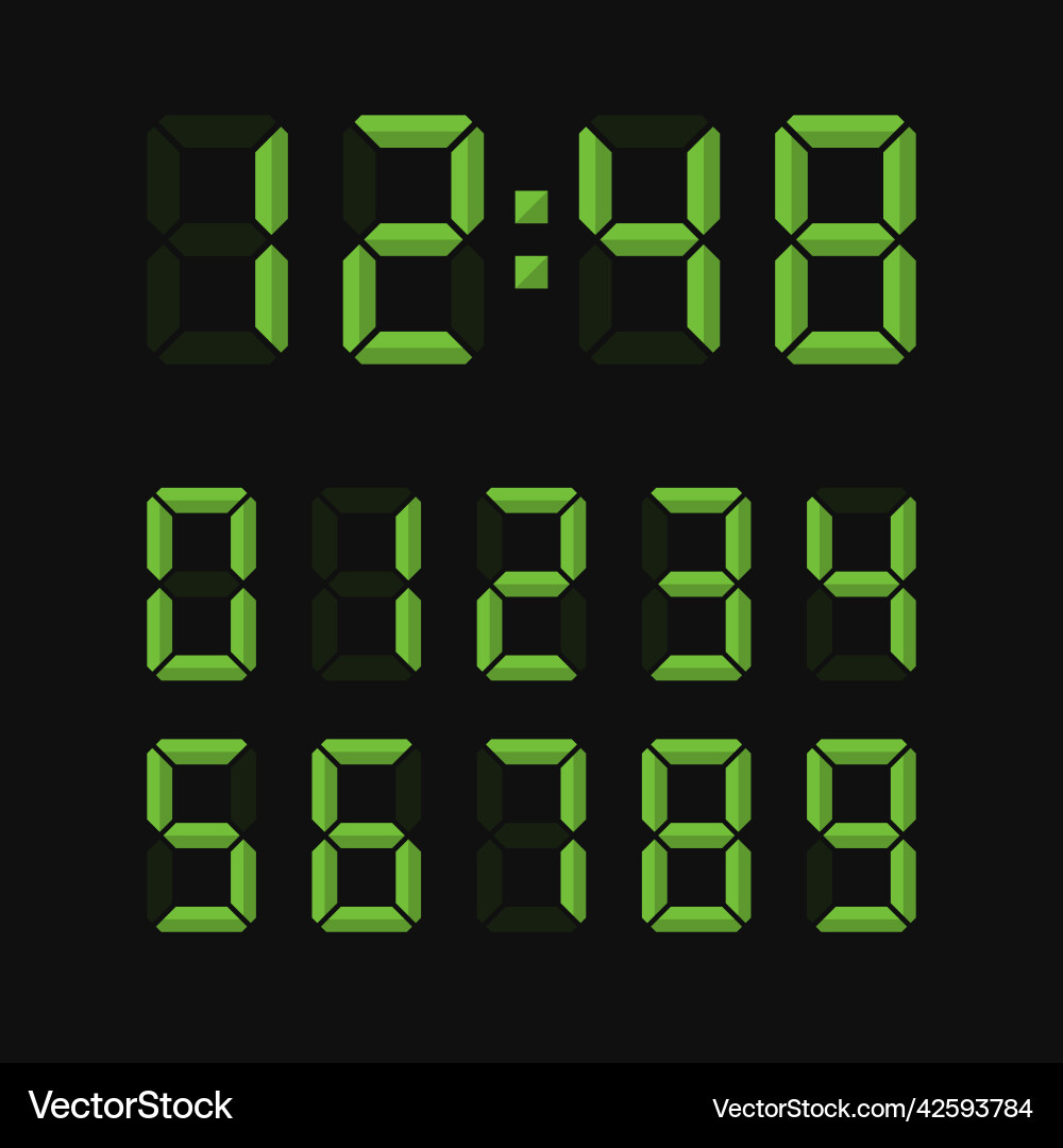 Digital clock number set on black background vector image