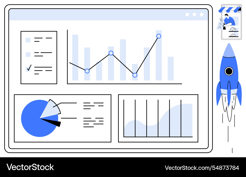 Interactive data dashboard with graphs pie chart Interactive data dashboard with graphs pie chart vector image
