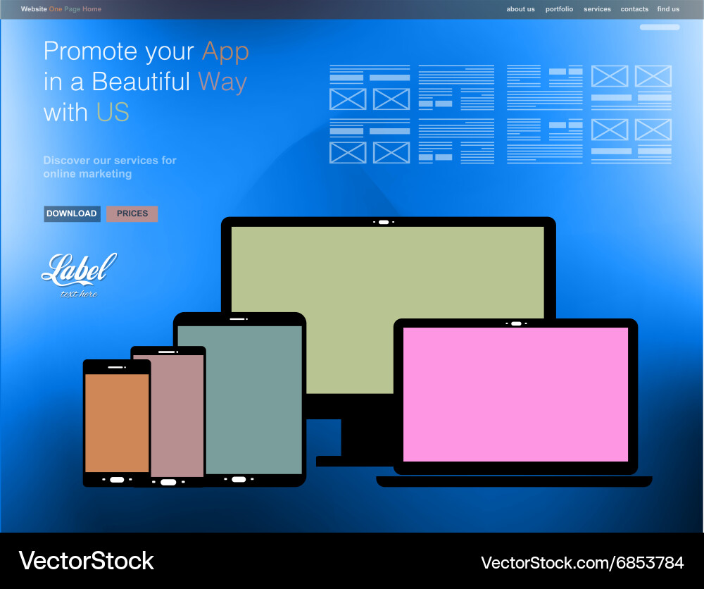 One page clear modern website template for an app vector image
