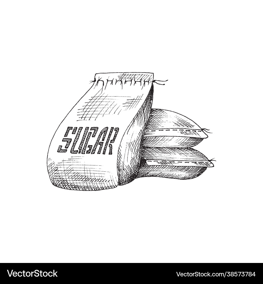 Pile canvas sacks or bags with sugar engraving Vector Image