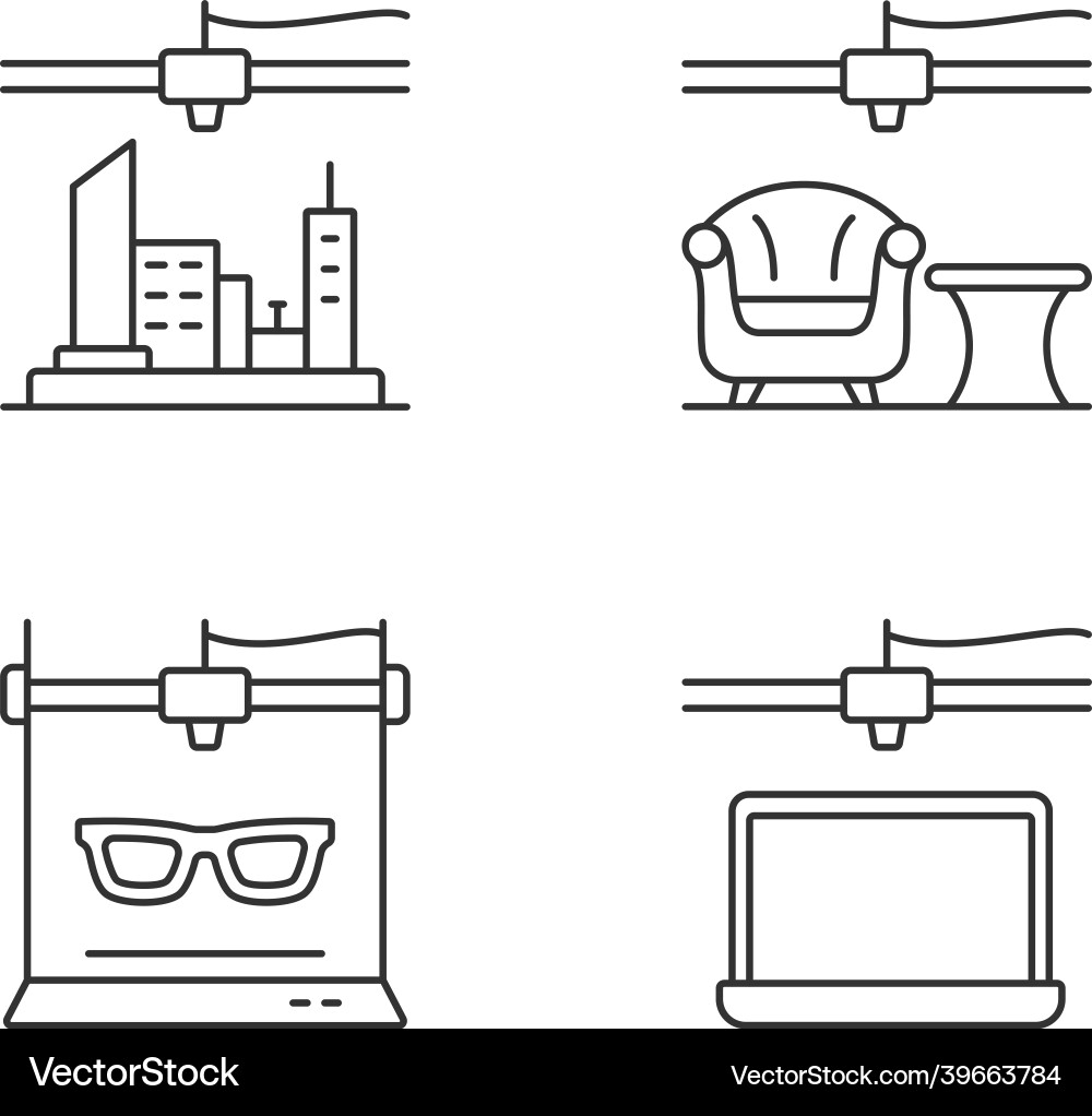Three dimensional objects production linear icons Three dimensional objects production linear icons vector image