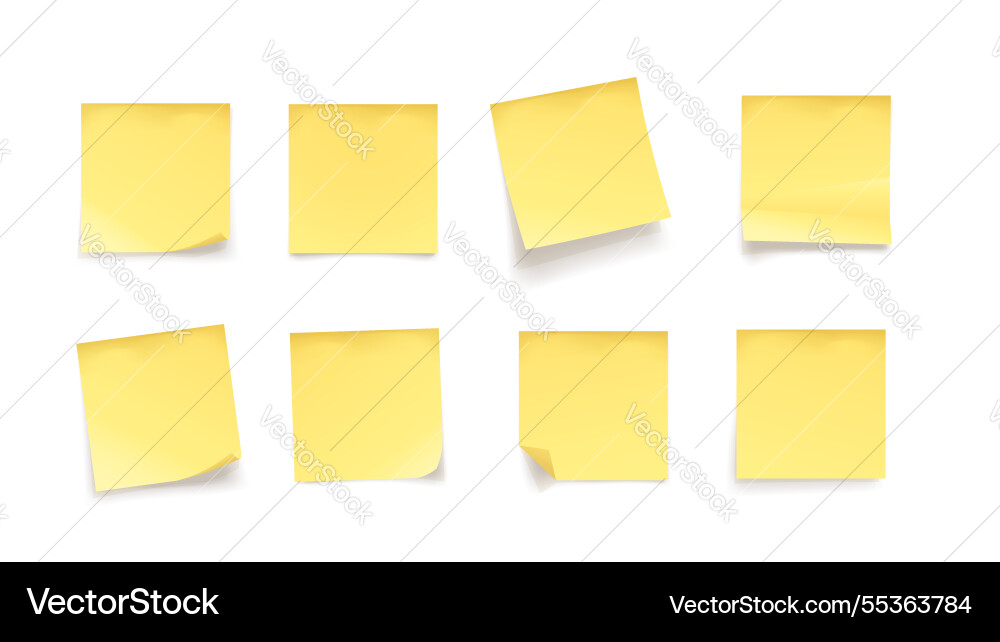 Yellow various realistic memo papers in set Yellow various realistic memo papers in set vector image