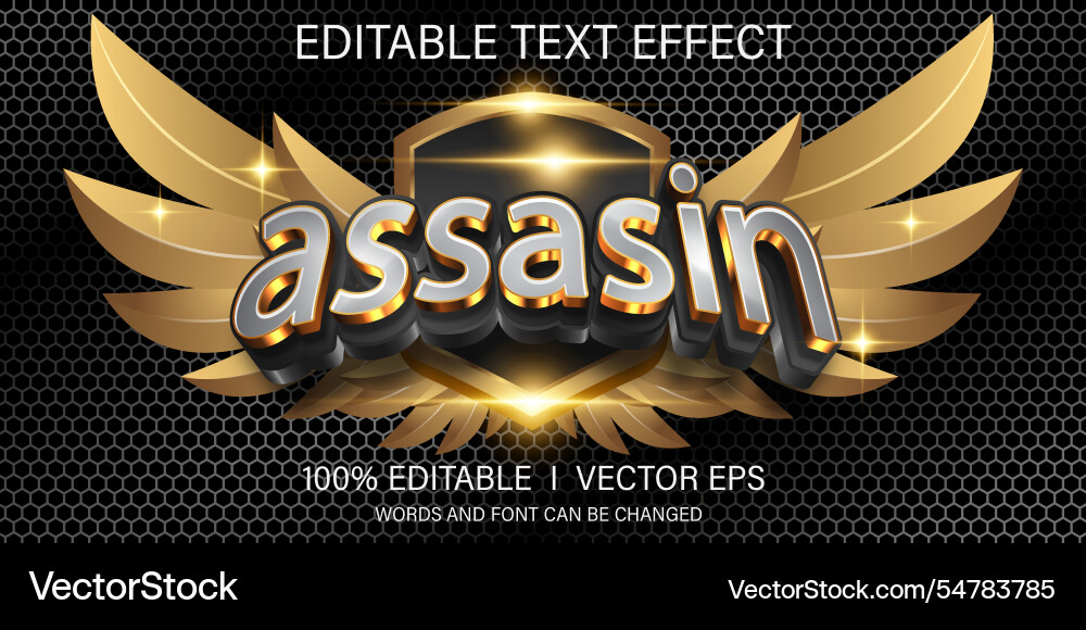 Assassin text effect with modern style design vector image