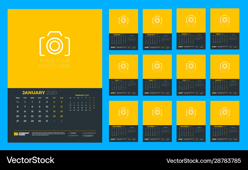 Calendar for 2020 year wall planner Calendar for 2020 year wall planner vector image