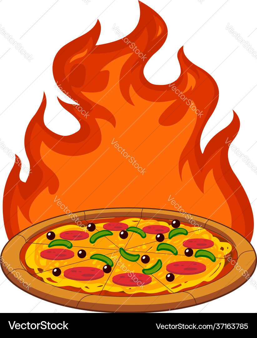 Cartoon hot pepperoni pizza with peppers Cartoon hot pepperoni pizza with peppers vector image