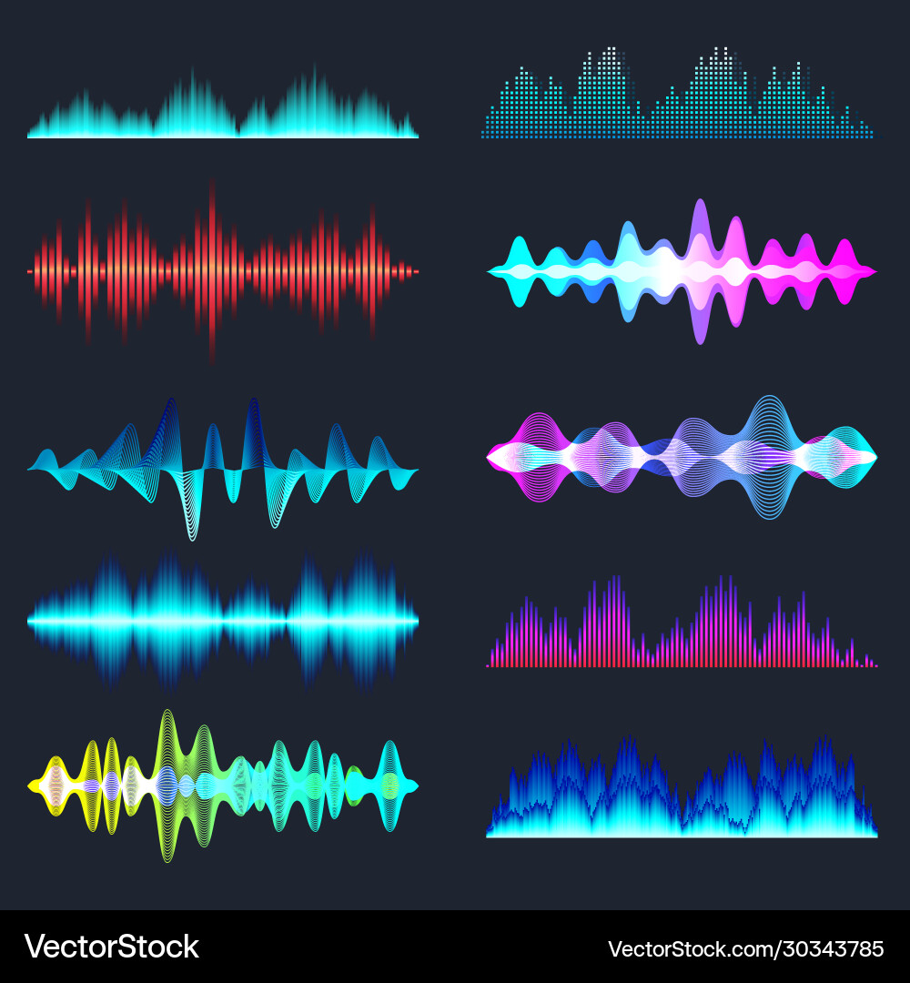 Colored sound waves collection analog and digital Colored sound waves collection analog and digital vector image