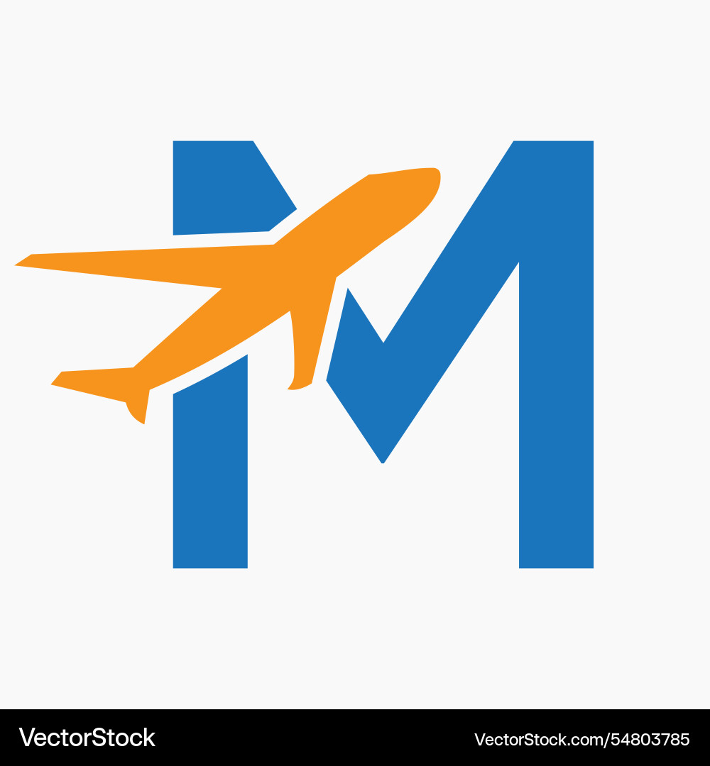 Initial letter m airplane logo concept for travel Initial letter m airplane logo concept for travel vector image