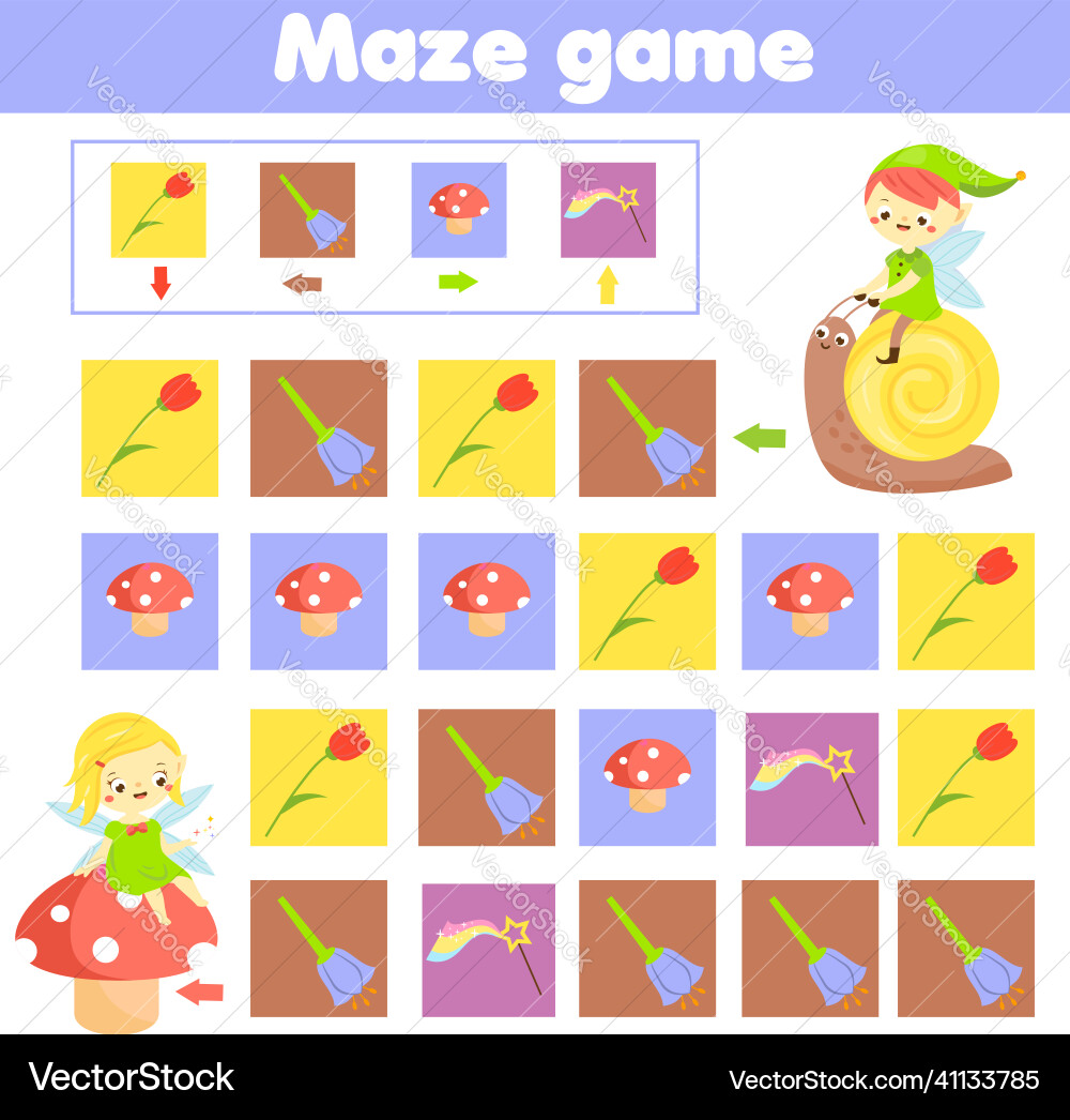 Maze game labyrinth with navigation help elf Vector Image