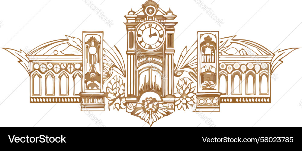 Ornate Gate with Clock Tower Vector Image