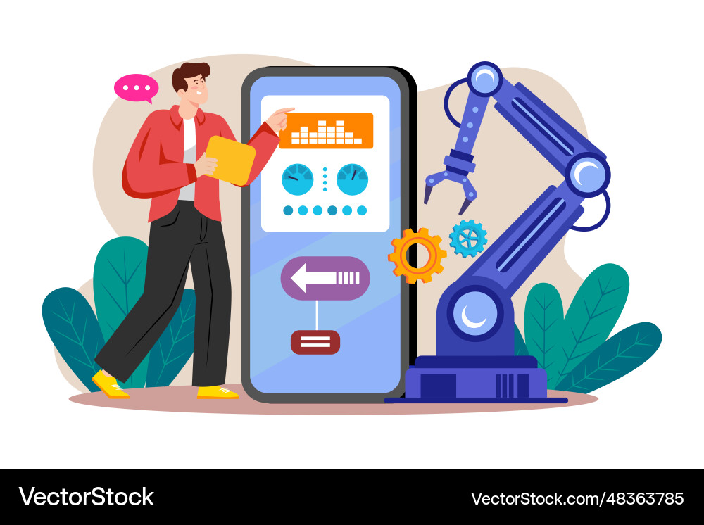 Production automation with mobile app Vector Image