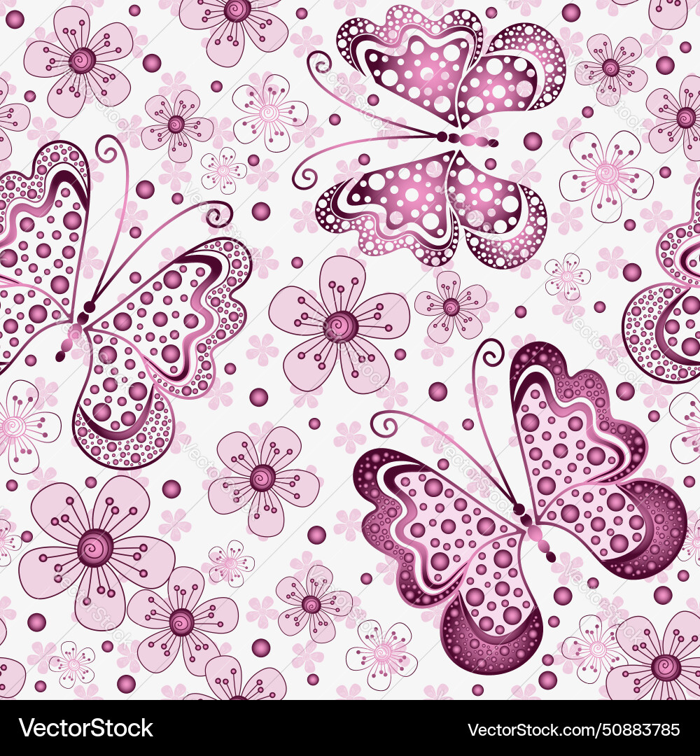 Seamless hand drawn floral pattern with pink Vector Image