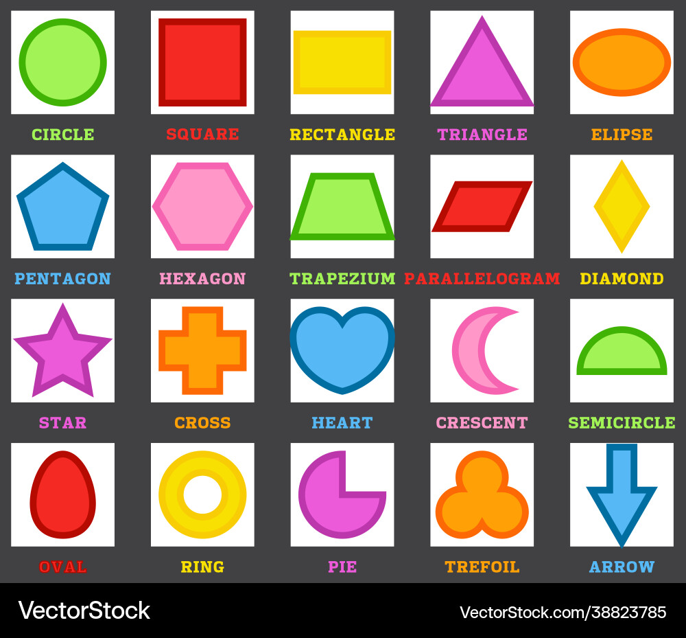 Shapes set with english names basic geometric Shapes set with english names basic geometric vector image