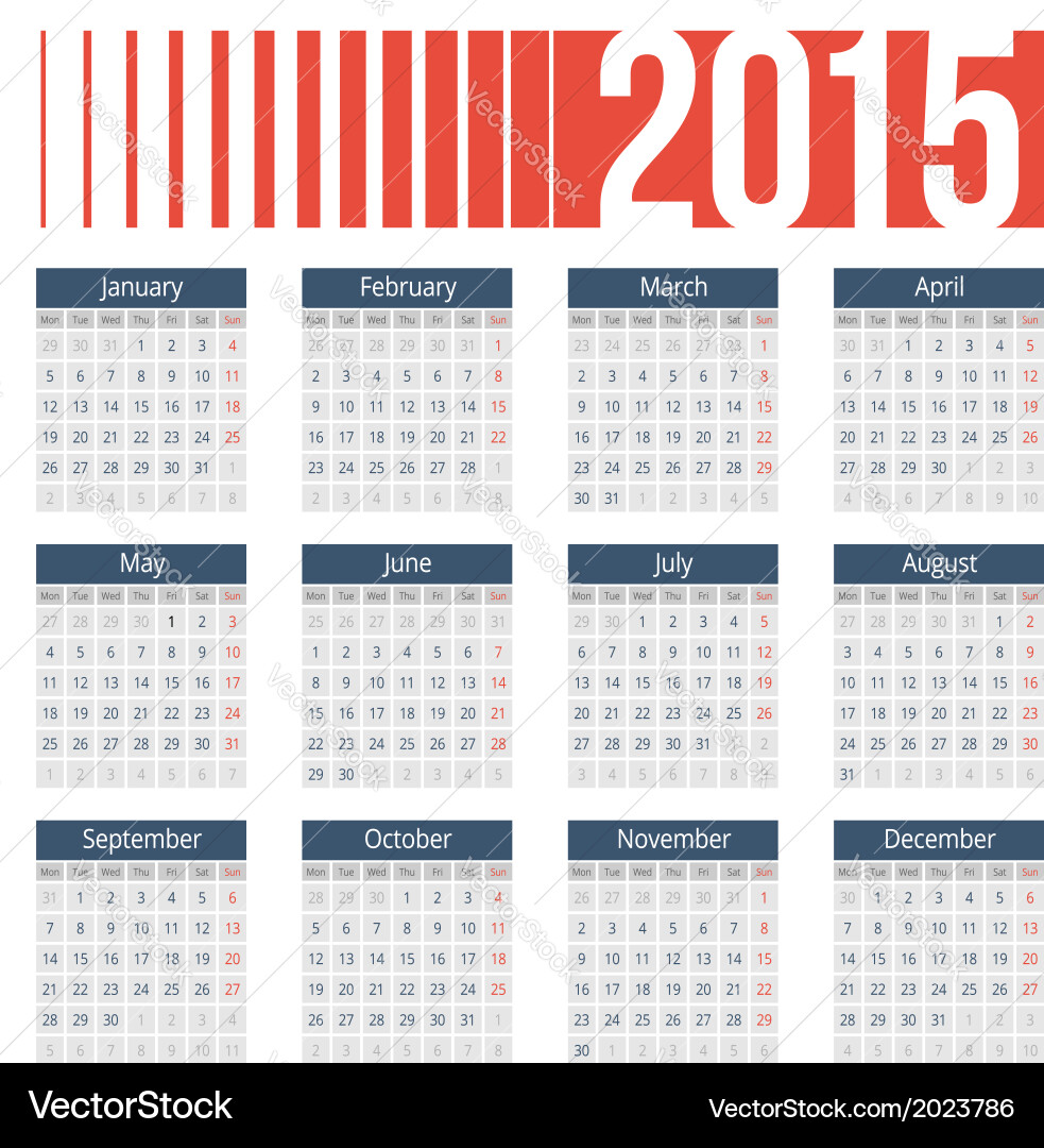 2015 Calendar Grid - Clean & Minimal vector image