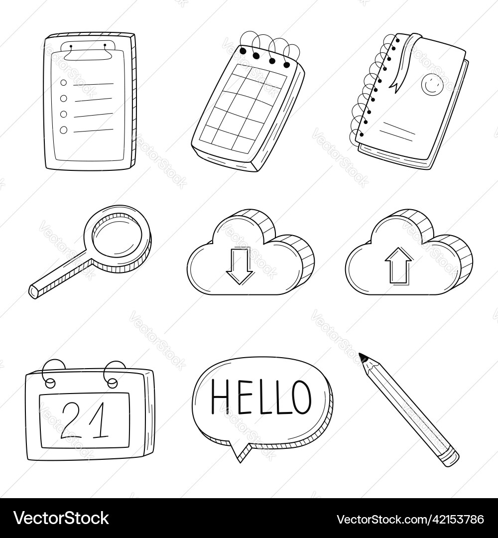 A set of linear icons with notepad notebook A set of linear icons with notepad notebook Vector Image