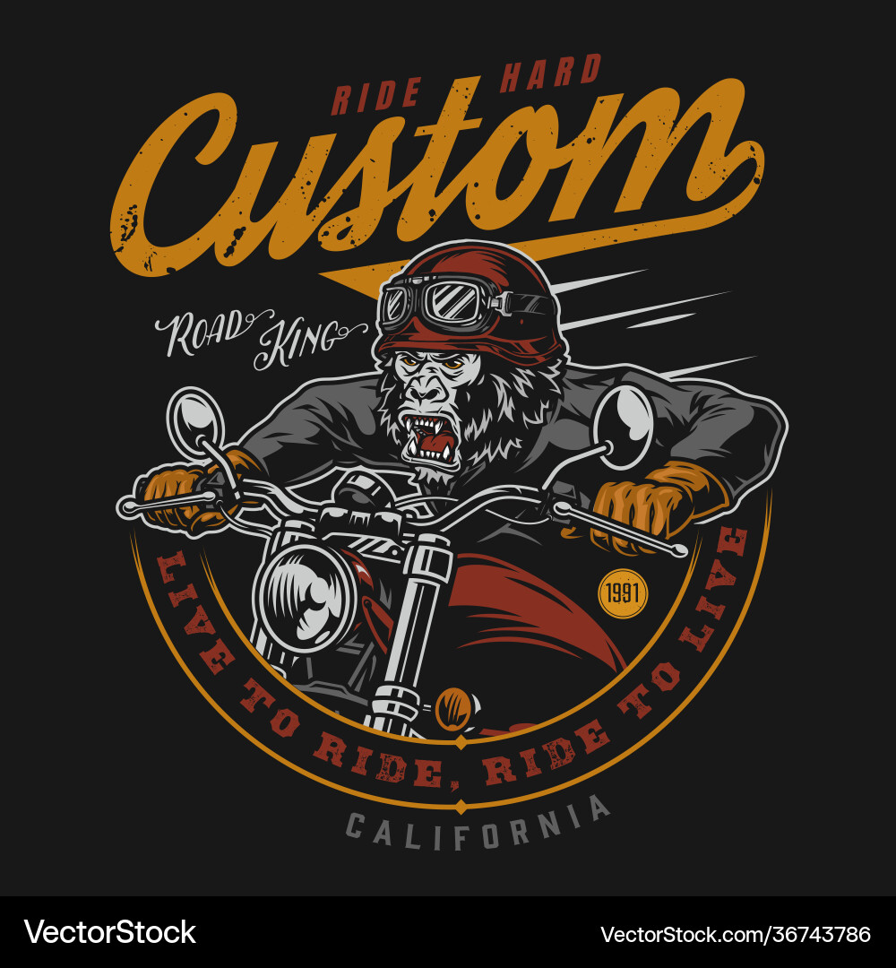 Aggressive Gorilla Biker Illustration Vector Image
