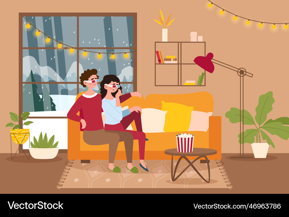 Filme im Wohnzimmer ansehen Filme im Wohnzimmer ansehen vektorbild