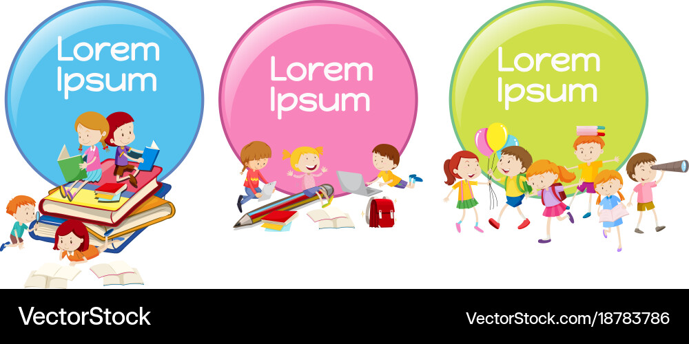 Lable designs with children reading and playing Vector Image
