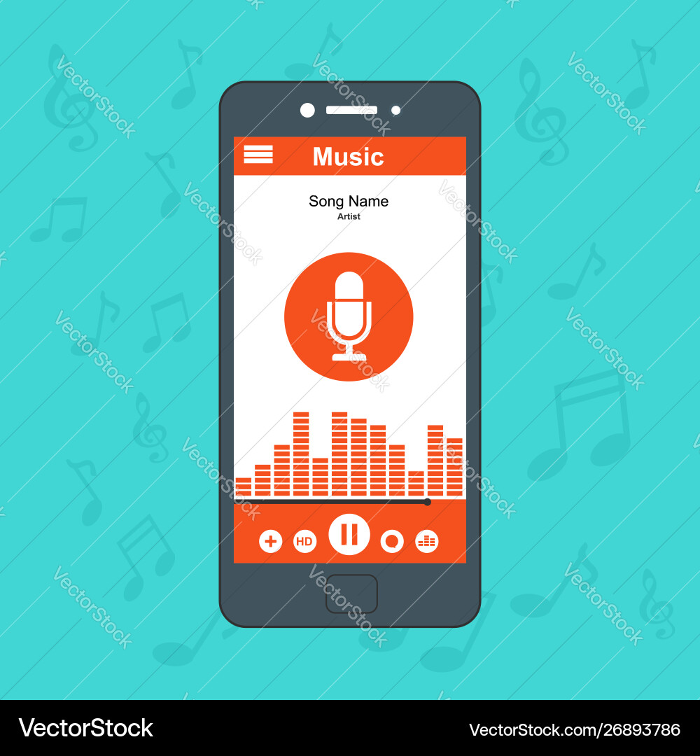 Media player application app template with flat Media player application app template with flat vector image