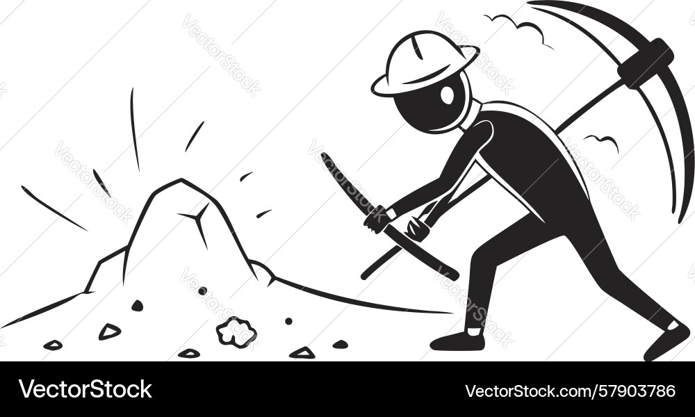 Miner with pickaxe digging extraction hard work Vector Image
