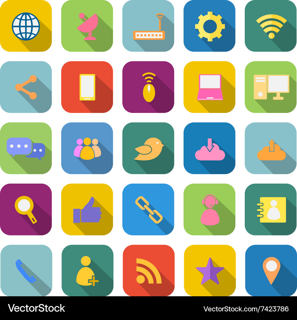 Network color icons with long shadow vector image