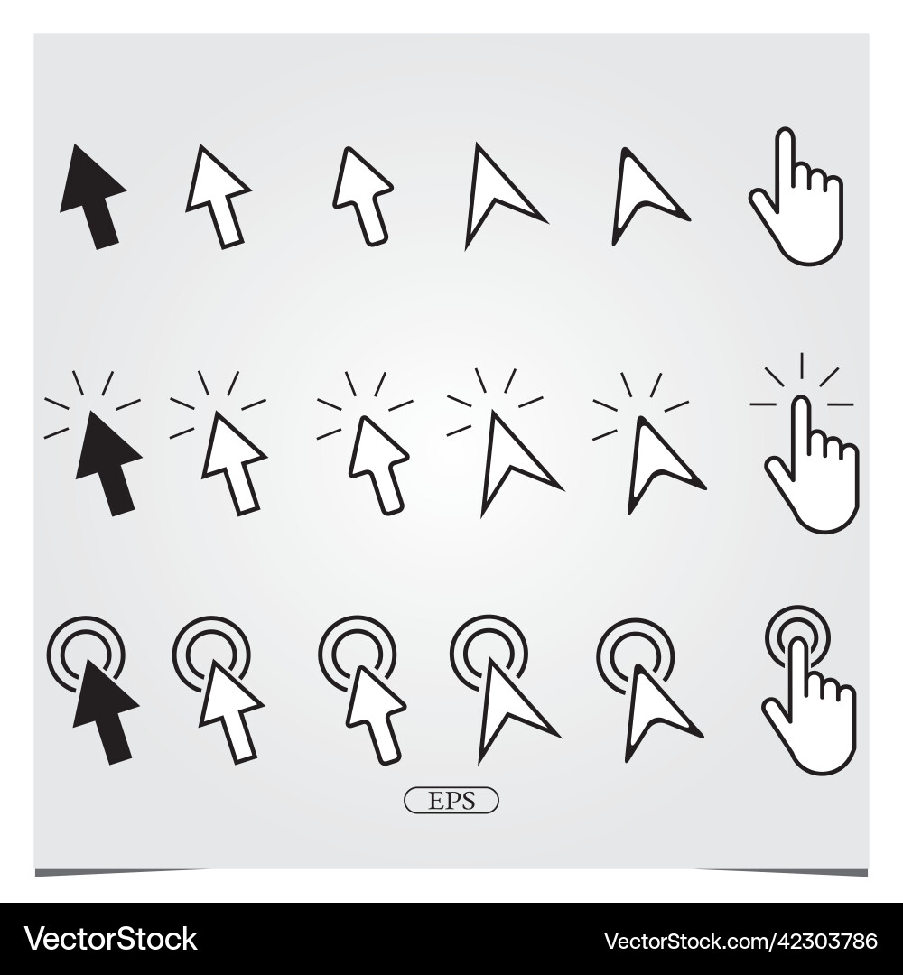 Pointer cursor mouse icon set flat outline Pointer cursor mouse icon set flat outline Vector Image