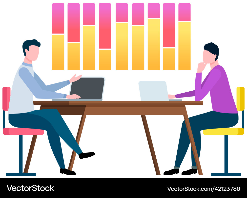 Presenters show statistical indicators and data Vector Image