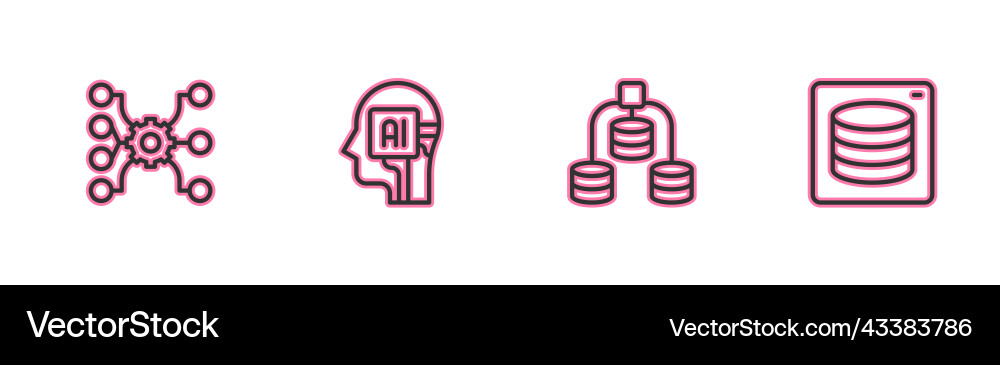 Set line neural network server data humanoid Vector Image
