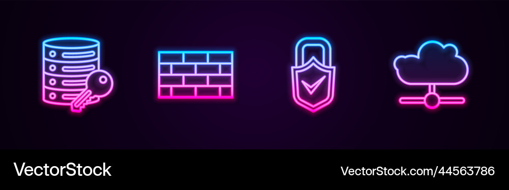 Set line server security with key firewall wall Set line server security with key firewall wall vector image