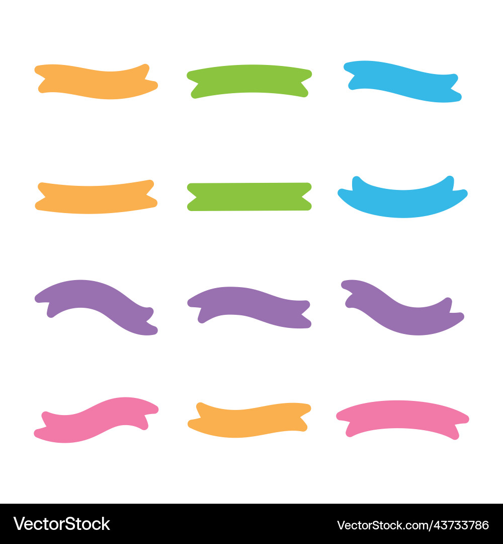 Set of colorful simple ribbon waving isolated Set of colorful simple ribbon waving isolated vector image