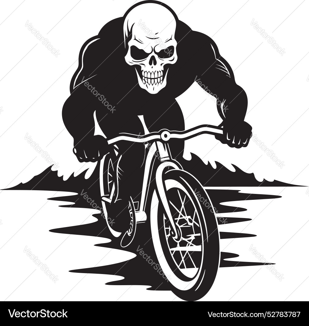 Bonerider iconic skull on bicycle icon graphics Vector Image