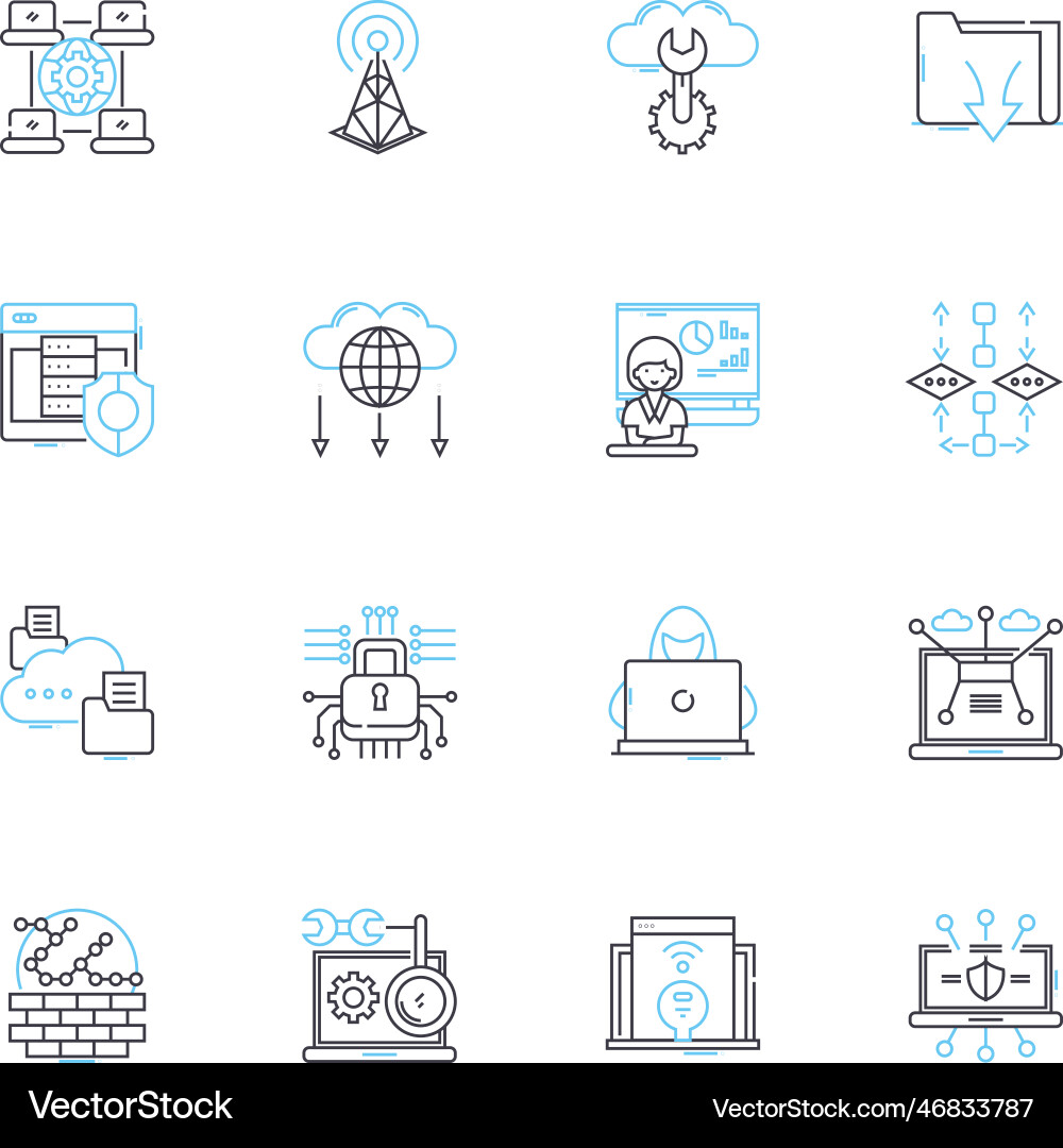 Data technology linear icons set analytics Data technology linear icons set analytics vector image