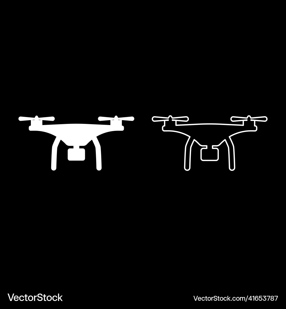 Drone with camera set icon white color image Drone with camera set icon white color image Vector Image