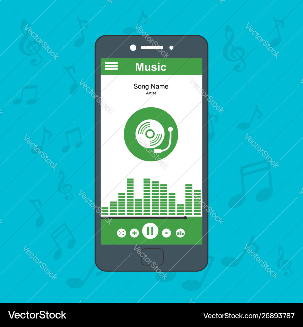 Media player application app template with flat Media player application app template with flat vector image
