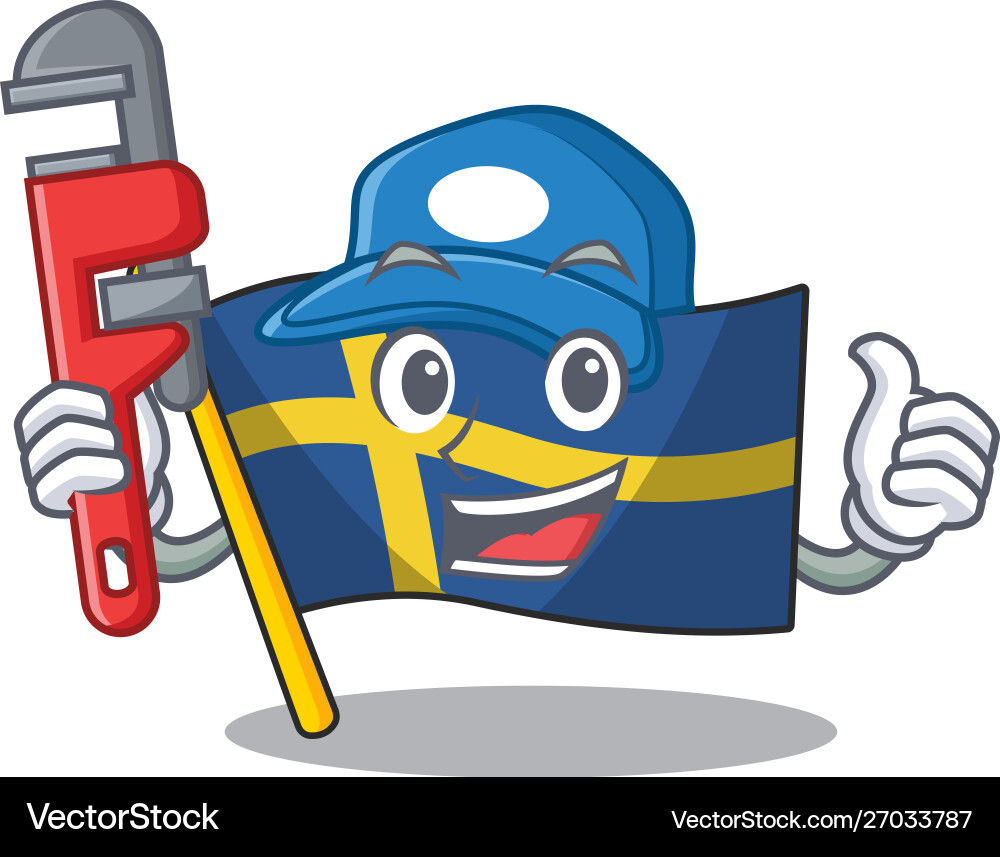 Plumber swede flags flutter on character pole vector image