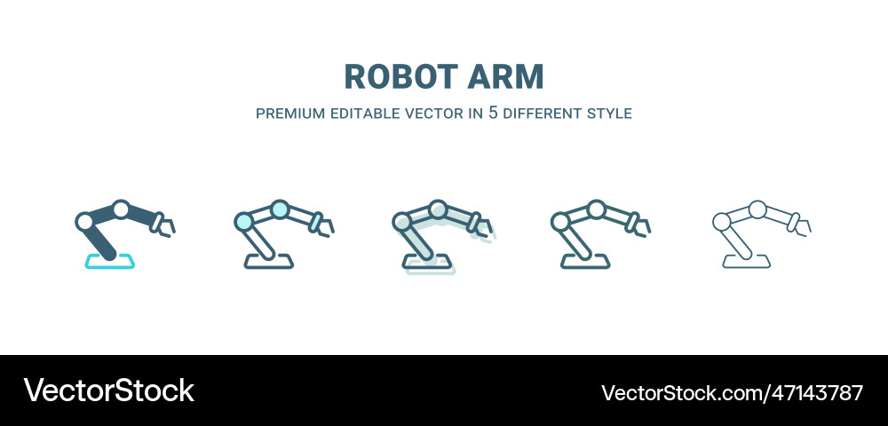Robot arm icon in 5 different style outline Robot arm icon in 5 different style outline vector image