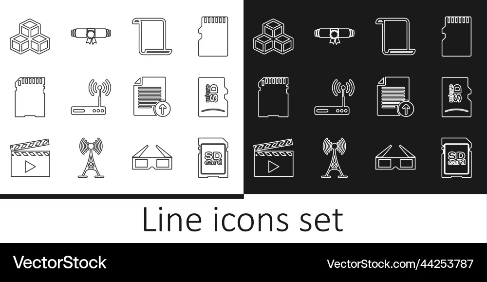 Set line sd card micro memory paper scroll Set line sd card micro memory paper scroll vector image