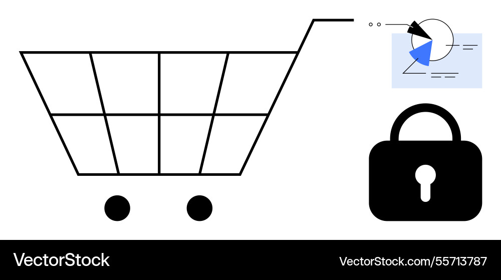 Shopping cart data analysis chart and padlock Vector Image