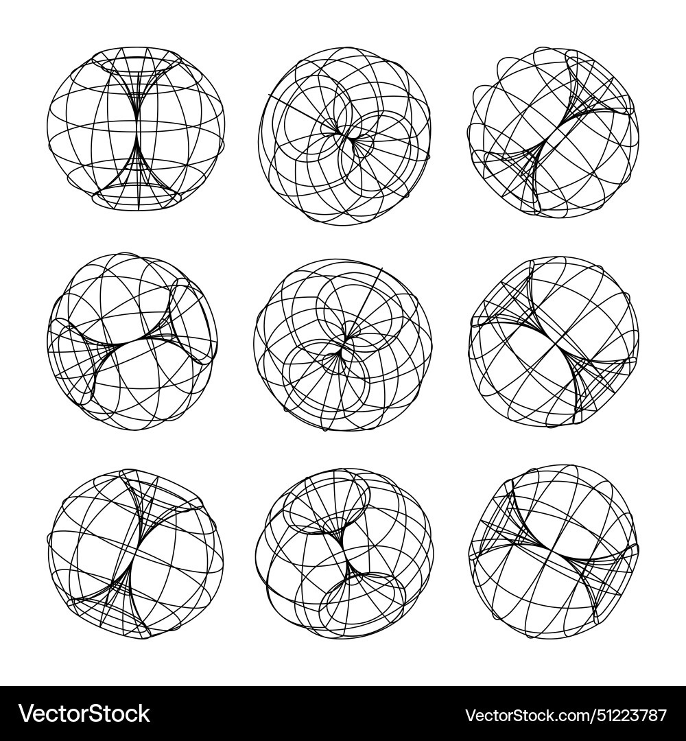 Wireframe lined shapes perspective mesh 3d grid vector image