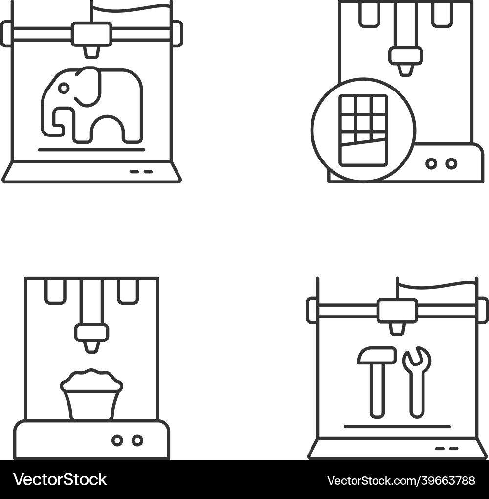 3d printed physical objects linear icons set 3d printed physical objects linear icons set vector image