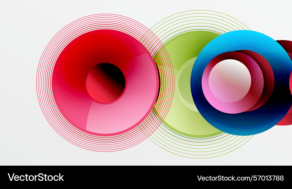 Abstract colorful circles overlap lines radiate Vector Image