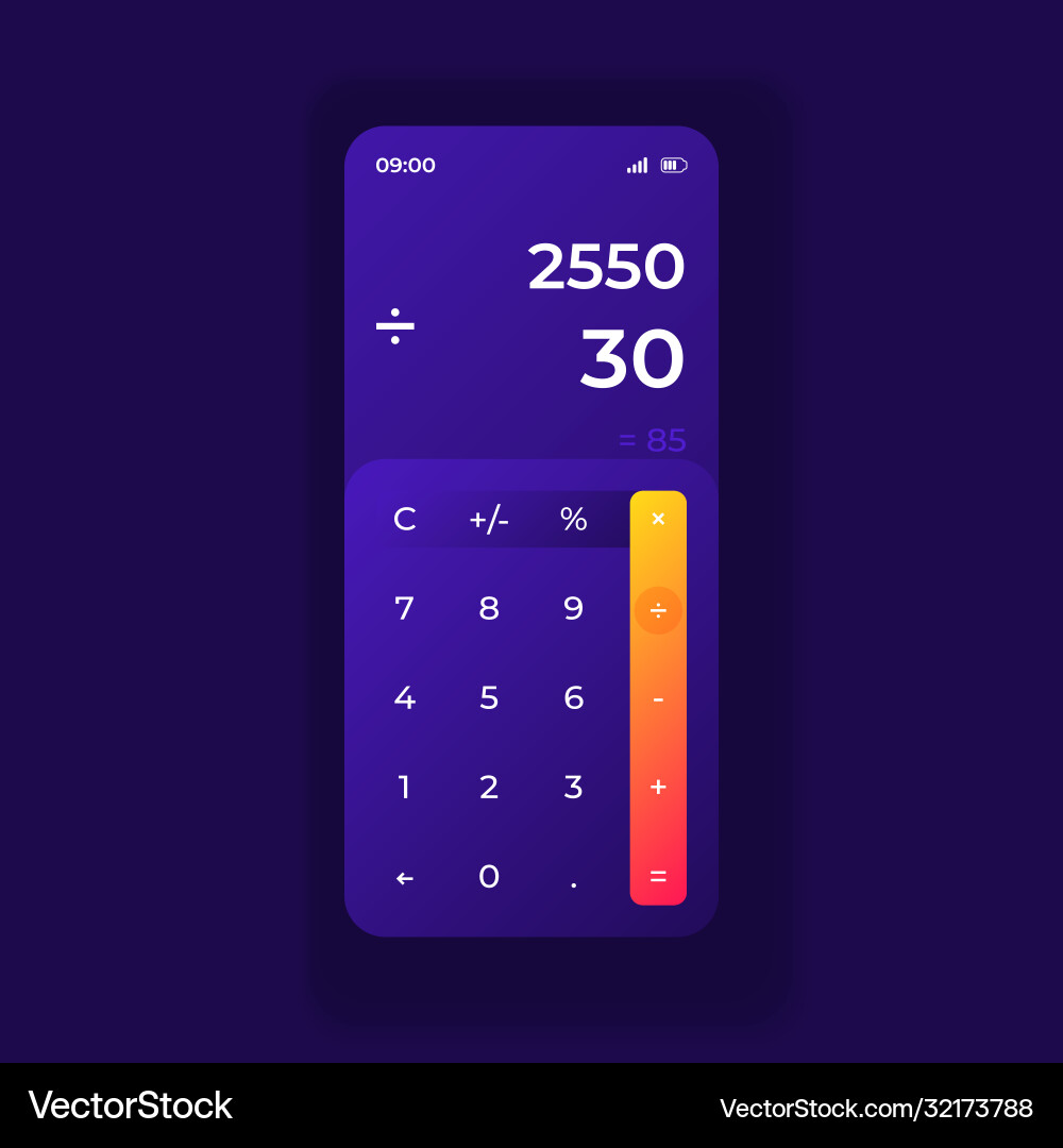 Digital calculator app smartphone interface vector image