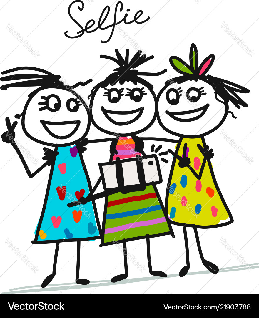Funny girls do photos with mobile smart phone Funny girls do photos with mobile smart phone vector image