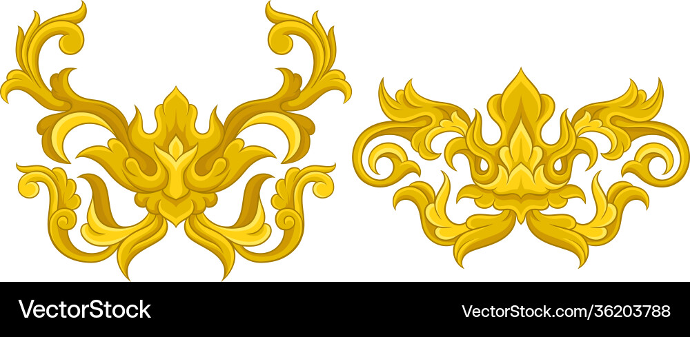 Golden baroque elements with scroll and swirl Golden baroque elements with scroll and swirl Vector Image